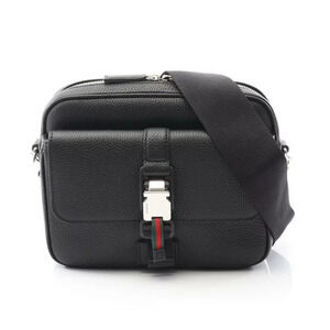 Gucci Web Stripe Shoulder Bag Leather Black
